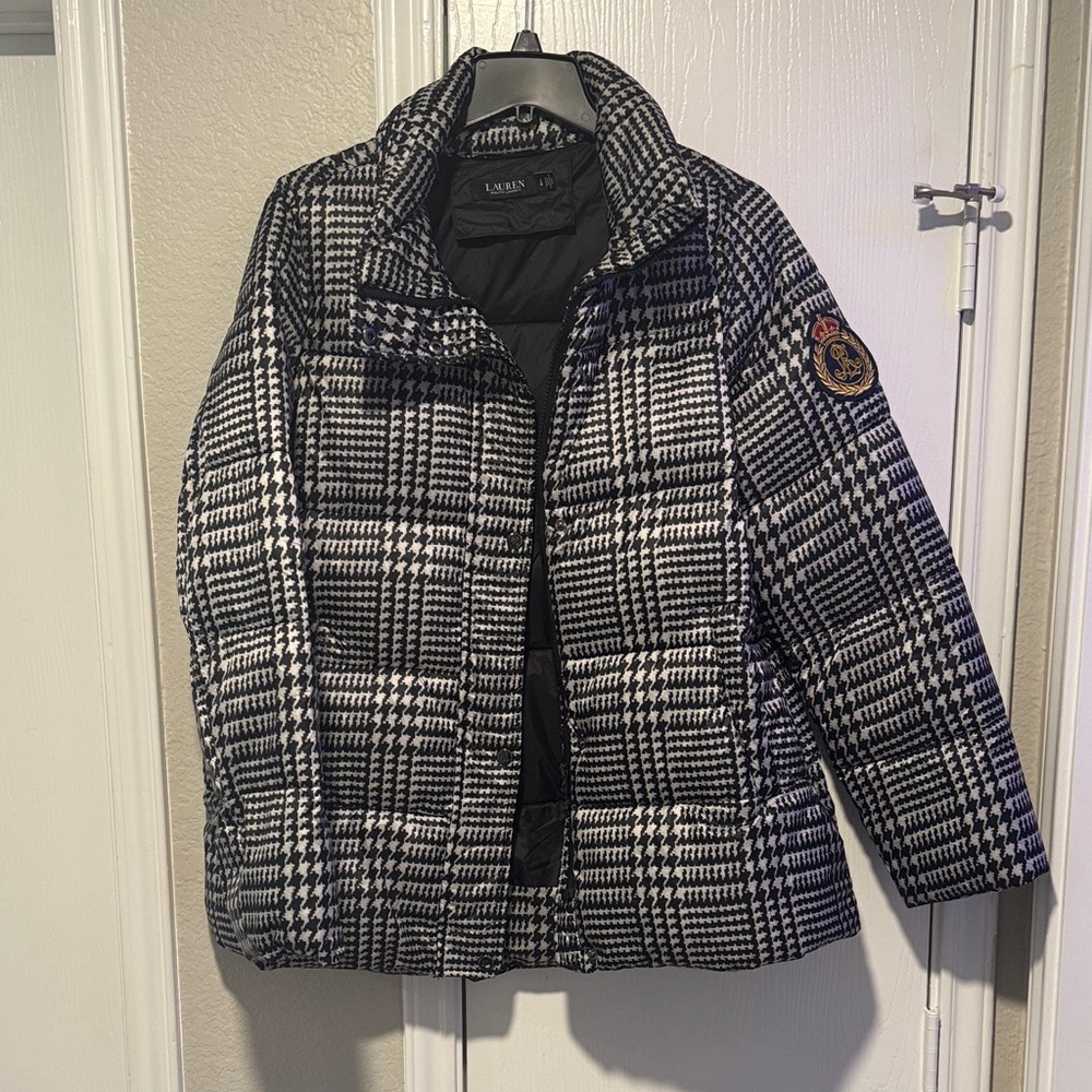 Ralph Lauren Houndstooth Puffer Black and White Patterned Jacket